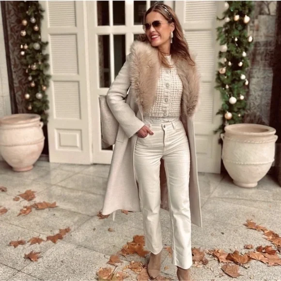Zara | Jackets & Coats | Zara Wool Faux Fur Collar Coat